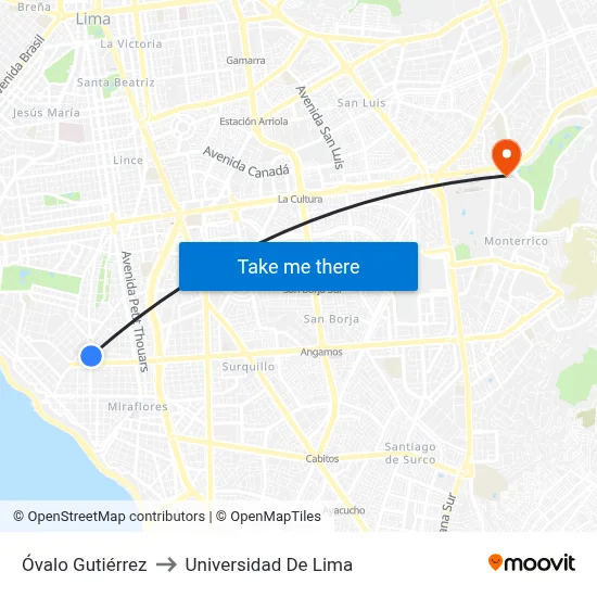 Óvalo Gutiérrez to Universidad De Lima map