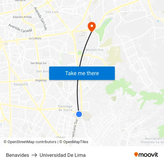 Benavides to Universidad De Lima map