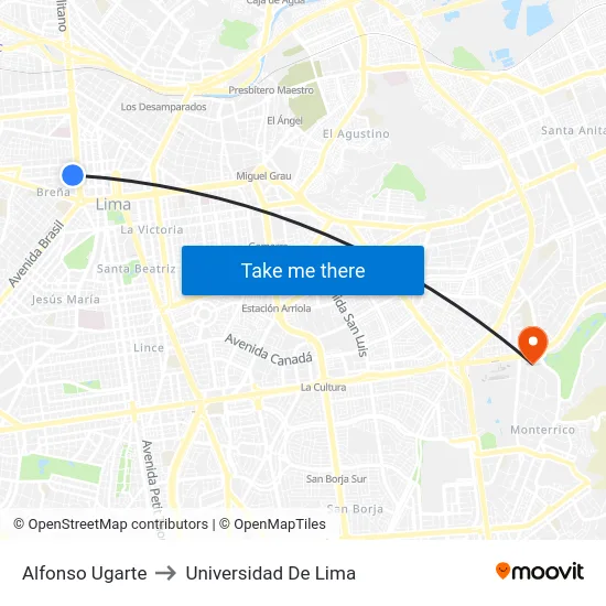Alfonso Ugarte to Universidad De Lima map
