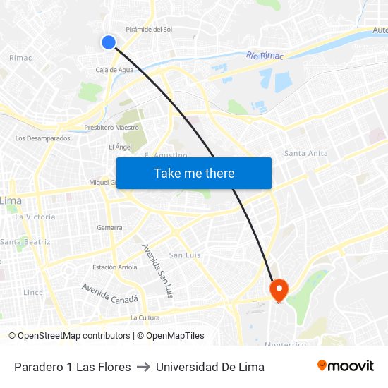 Paradero 1 Las Flores to Universidad De Lima map