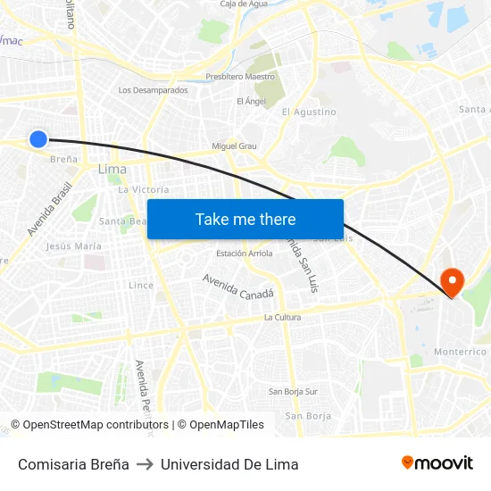 Comisaria Breña to Universidad De Lima map