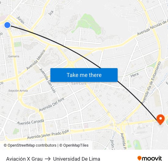 Aviación X Grau to Universidad De Lima map