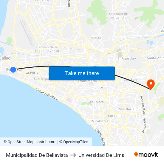 Municipalidad De Bellavista to Universidad De Lima map