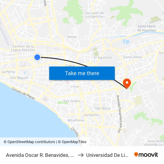 Avenida Oscar R. Benavides, 26 to Universidad De Lima map