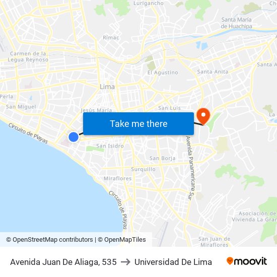 Avenida Juan De Aliaga, 535 to Universidad De Lima map