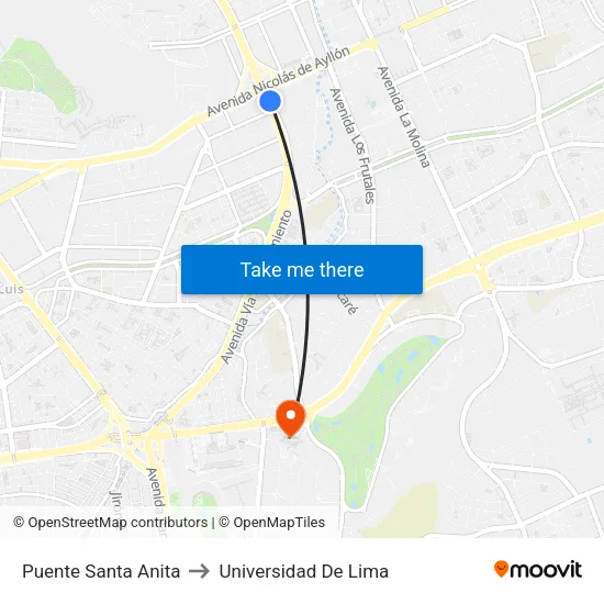 Puente Santa Anita to Universidad De Lima map