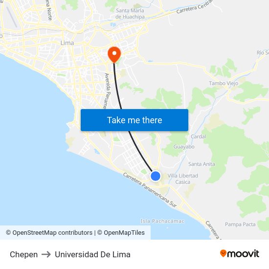 Chepen to Universidad De Lima map
