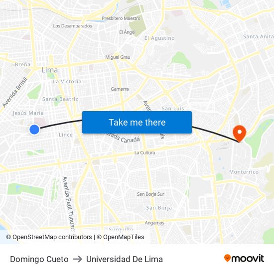 Domingo Cueto to Universidad De Lima map