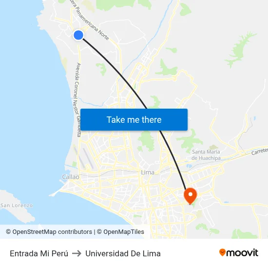 Entrada Mi Perú to Universidad De Lima map