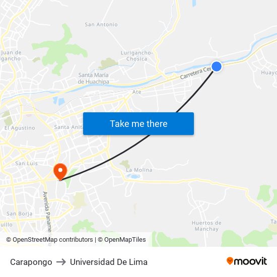 Carapongo to Universidad De Lima map