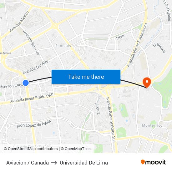 Aviación / Canadá to Universidad De Lima map
