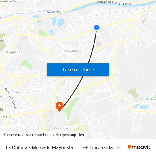 La Cultura / Mercado Mayorista Santa Anita to Universidad De Lima map