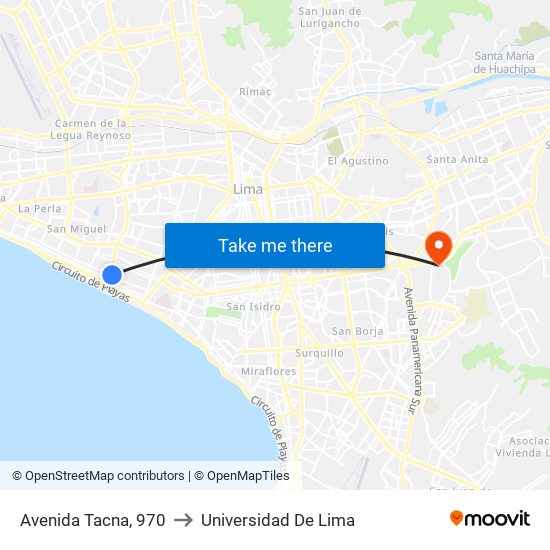 Avenida Tacna, 970 to Universidad De Lima map