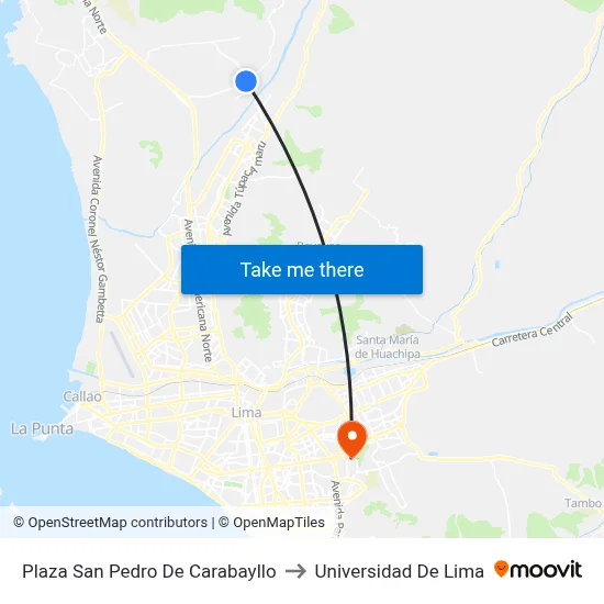 Plaza San Pedro De Carabayllo to Universidad De Lima map