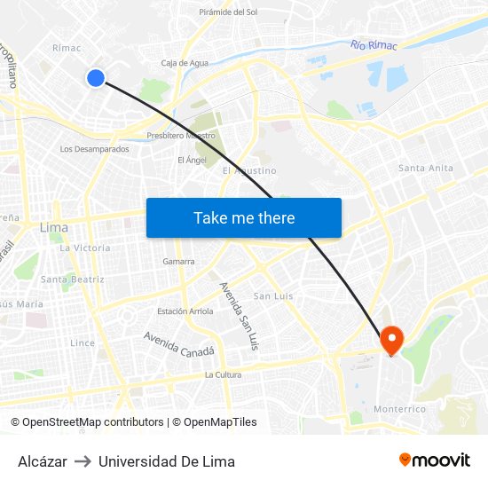 Alcázar to Universidad De Lima map