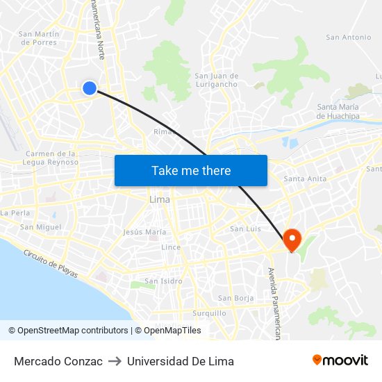Mercado Conzac to Universidad De Lima map