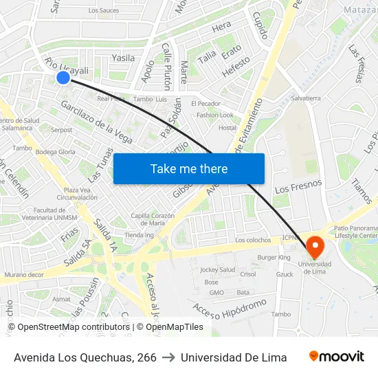 Avenida Los Quechuas, 266 to Universidad De Lima map