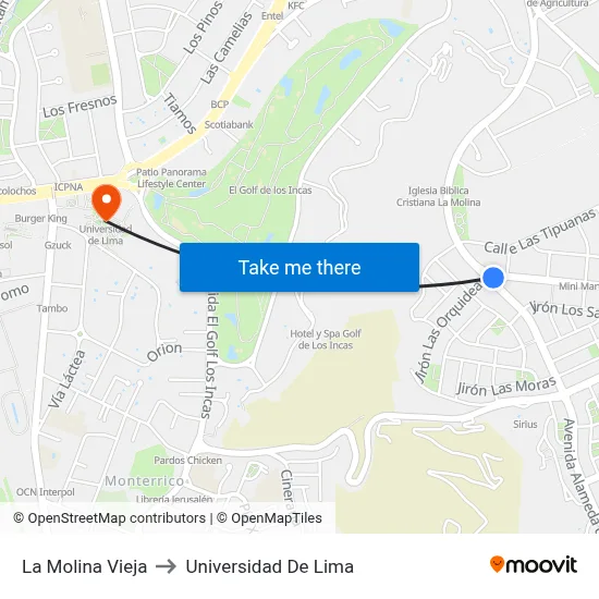 La Molina Vieja to Universidad De Lima map