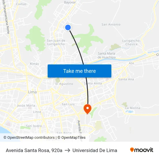 Avenida Santa Rosa, 920a to Universidad De Lima map