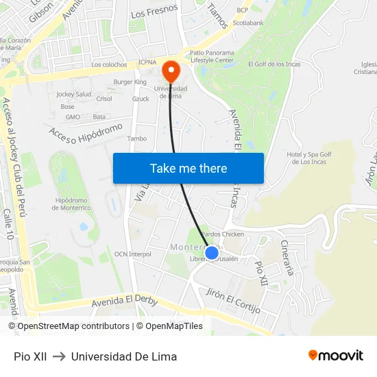 Pio XII to Universidad De Lima map