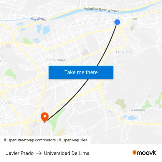 Javier Prado to Universidad De Lima map