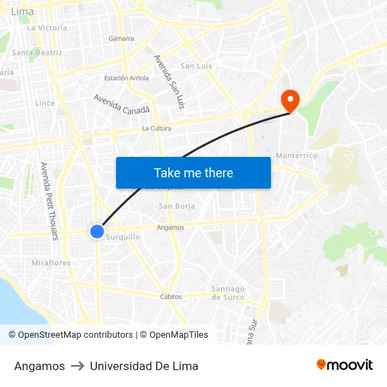 Angamos to Universidad De Lima map