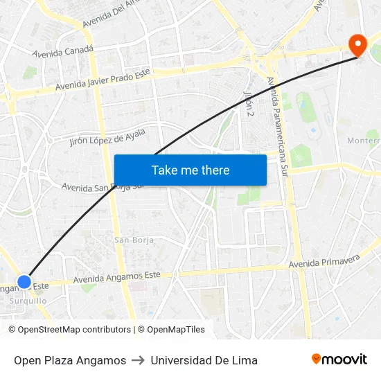 Open Plaza Angamos to Universidad De Lima map
