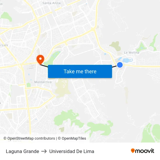 Laguna Grande to Universidad De Lima map