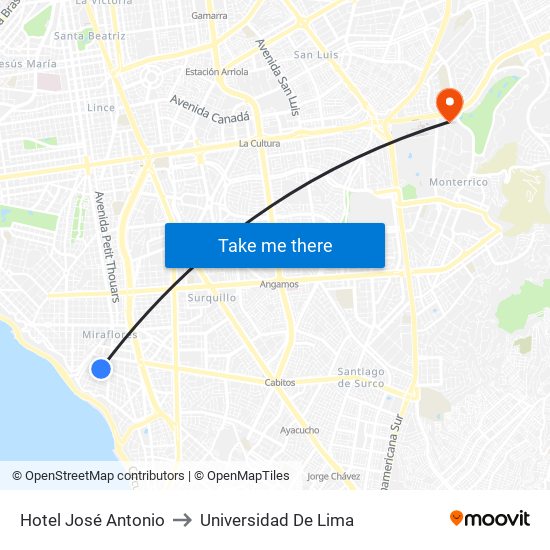 Hotel José Antonio to Universidad De Lima map