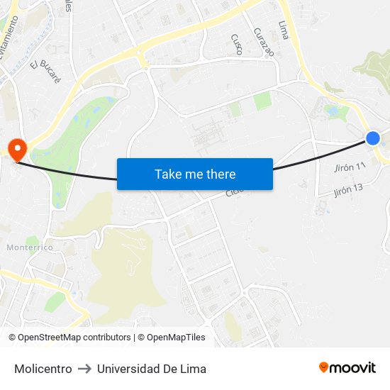 Molicentro to Universidad De Lima map