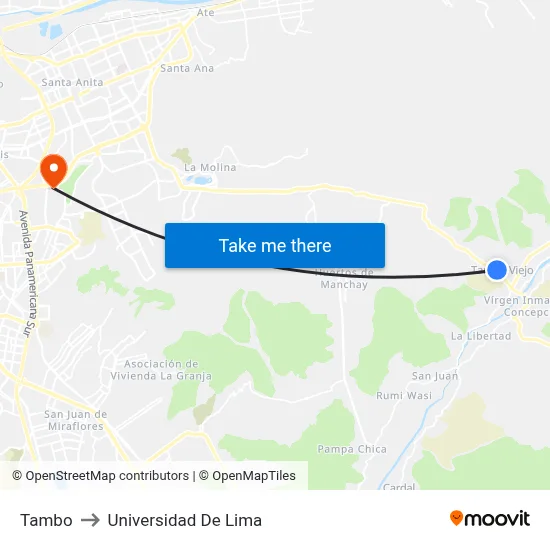 Tambo to Universidad De Lima map