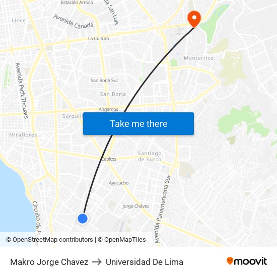 Makro Jorge Chavez to Universidad De Lima map