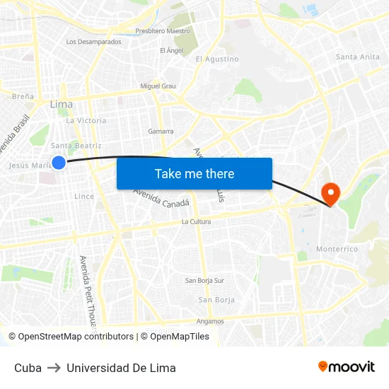 Cuba to Universidad De Lima map