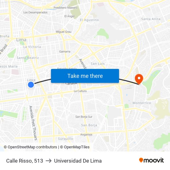 Calle Risso, 513 to Universidad De Lima map