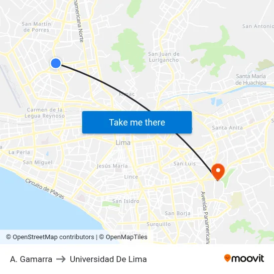 A. Gamarra to Universidad De Lima map