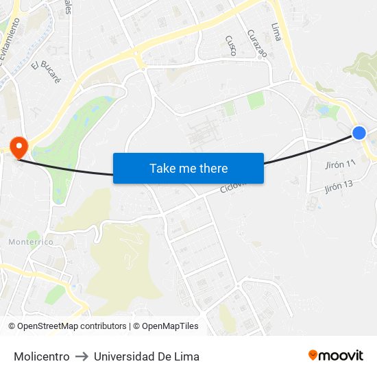 Molicentro to Universidad De Lima map