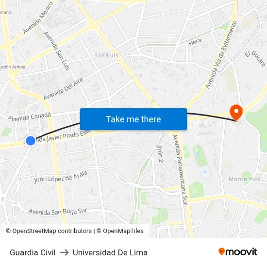 Guardia Civil to Universidad De Lima map