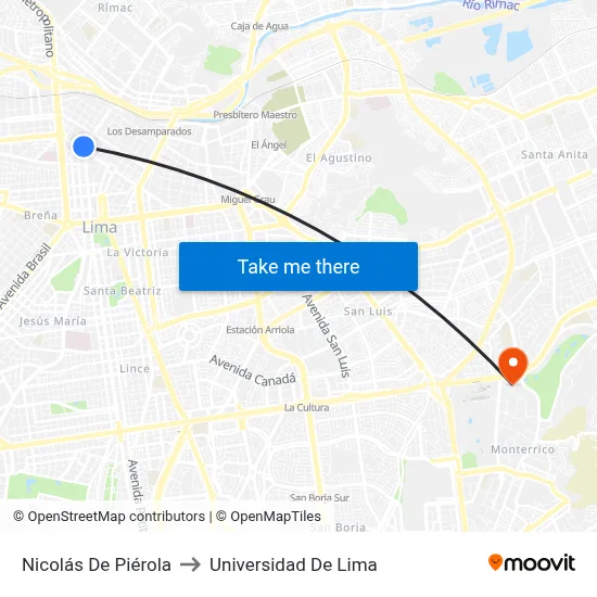 Nicolás De Piérola to Universidad De Lima map