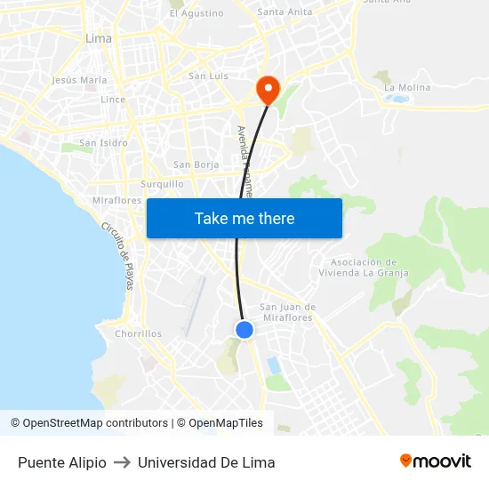 Puente Alipio to Universidad De Lima map