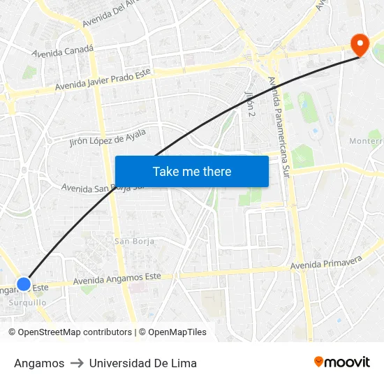 Angamos to Universidad De Lima map