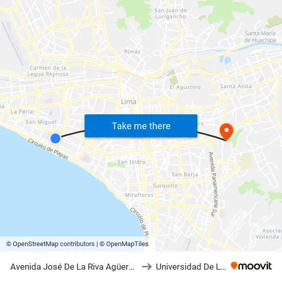 Avenida José De La Riva Agüero, 258 to Universidad De Lima map