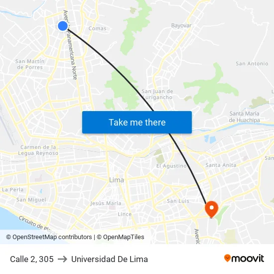 Calle 2, 305 to Universidad De Lima map