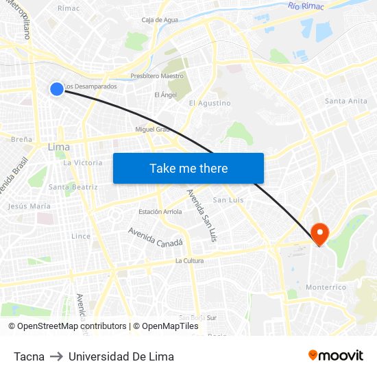 Tacna to Universidad De Lima map