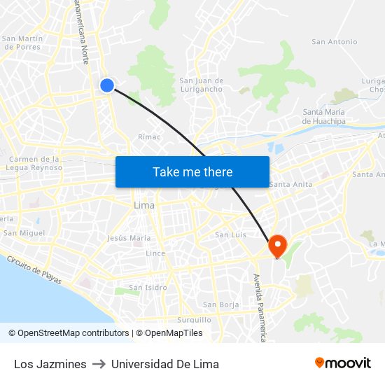 Los Jazmines to Universidad De Lima map