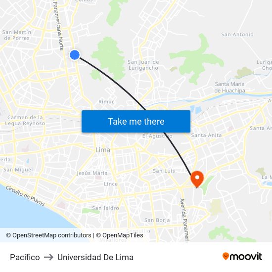Pacífico to Universidad De Lima map