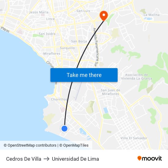 Cedros De Villa‎ to Universidad De Lima map