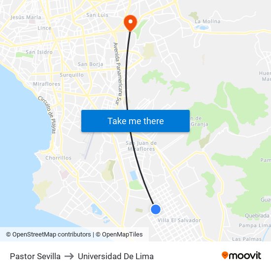Pastor Sevilla to Universidad De Lima map