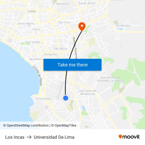 Los Incas to Universidad De Lima map