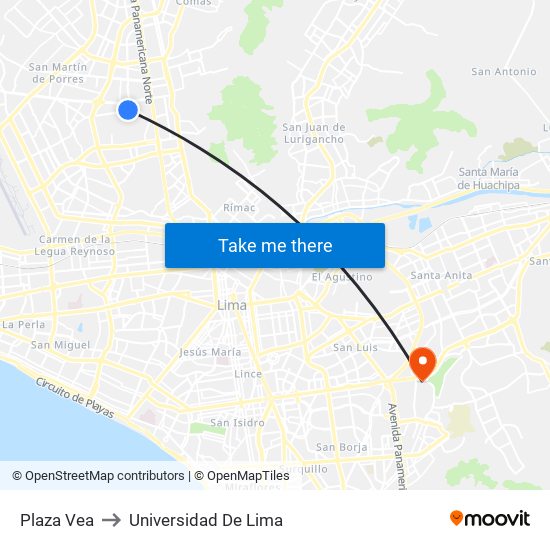 Plaza Vea to Universidad De Lima map
