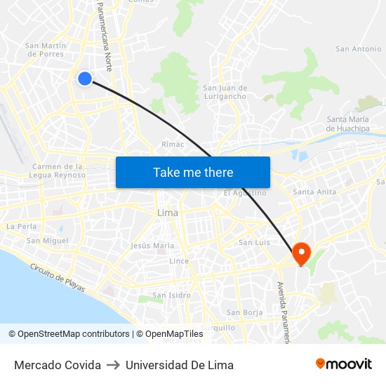 Mercado Covida to Universidad De Lima map